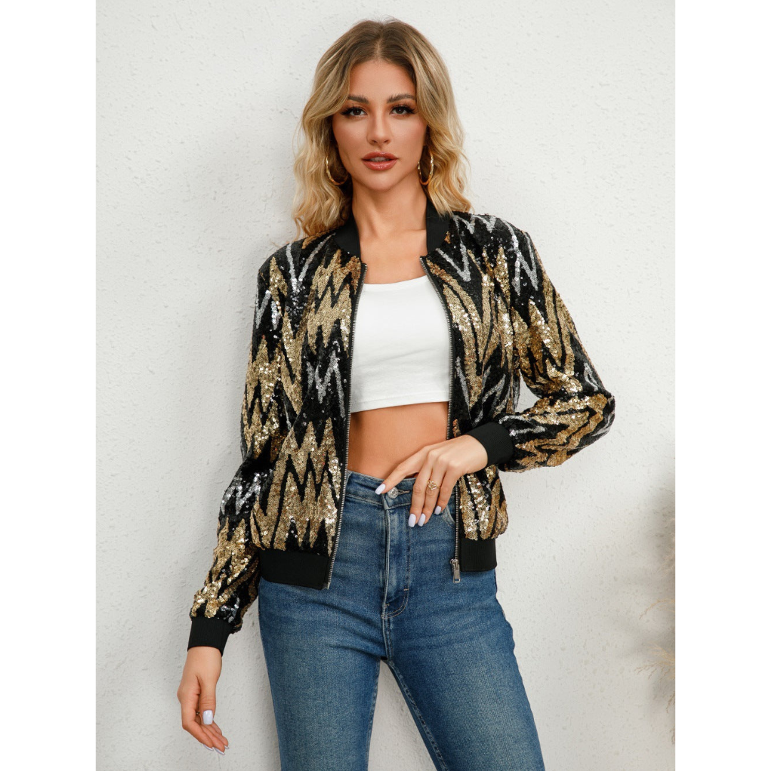 Zarielle | Glamorous Sequin Jacket with Zipper