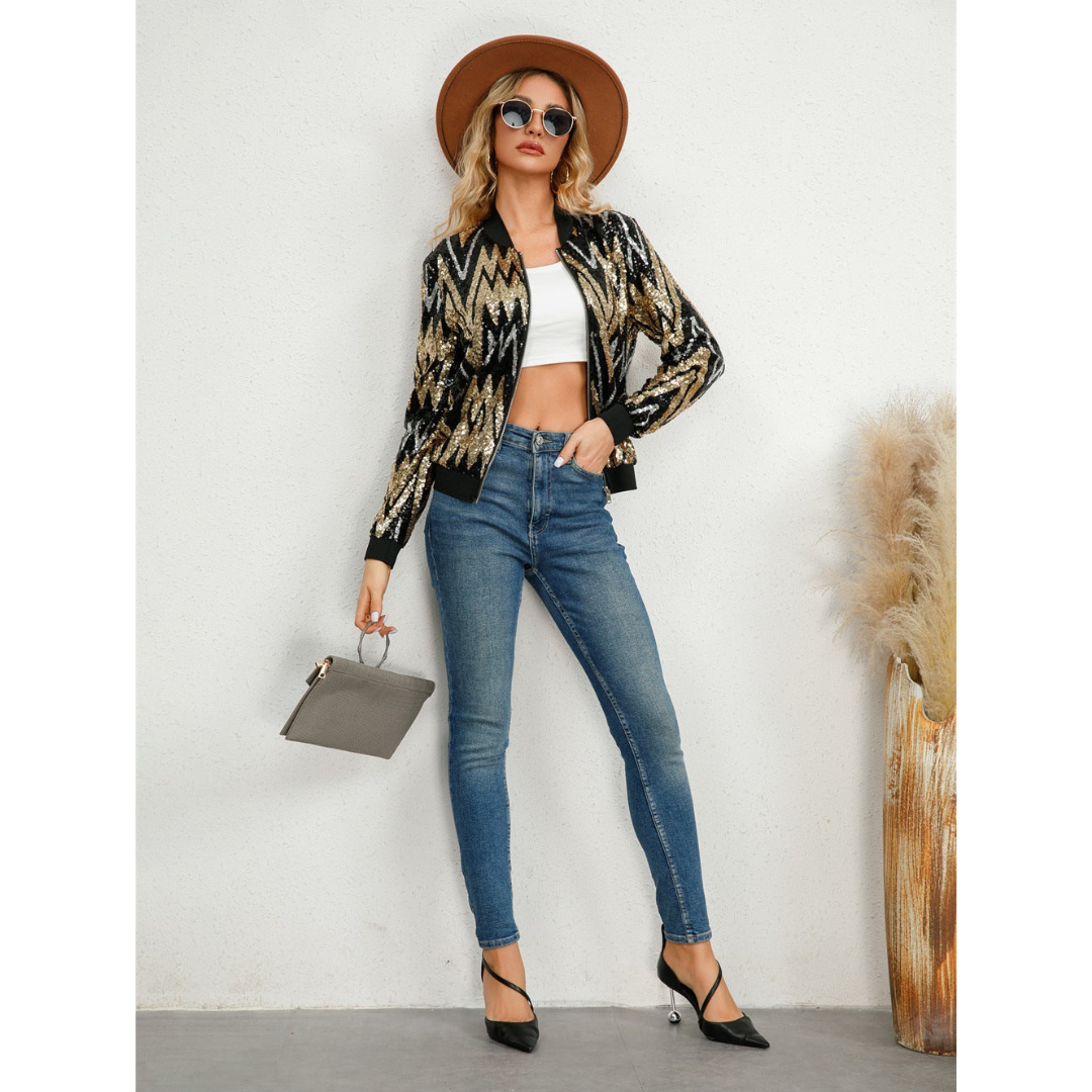 Zarielle | Glamorous Sequin Jacket with Zipper