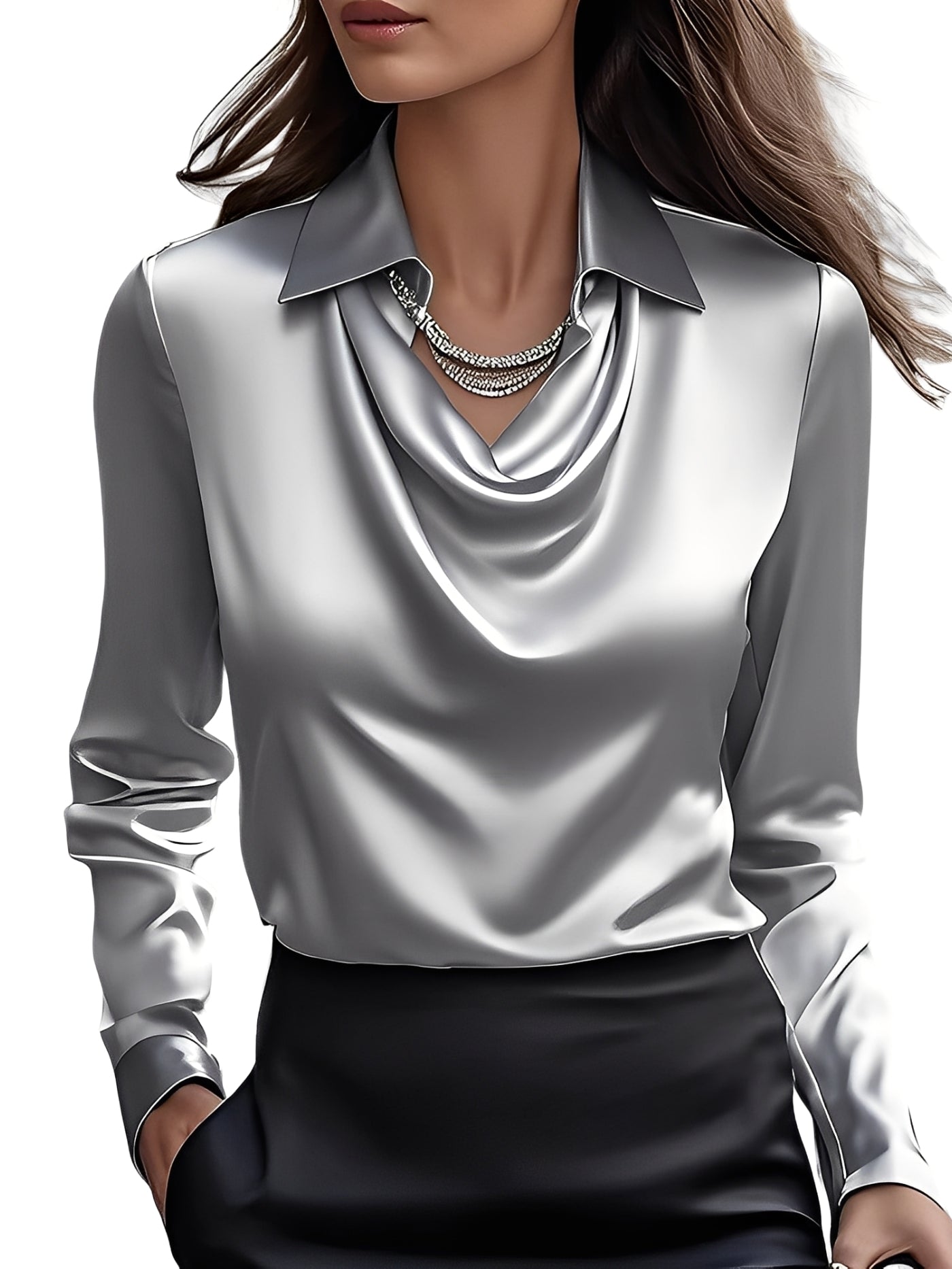 Amélie | Elegante Satinbluse für Damen mit langen Ärmeln