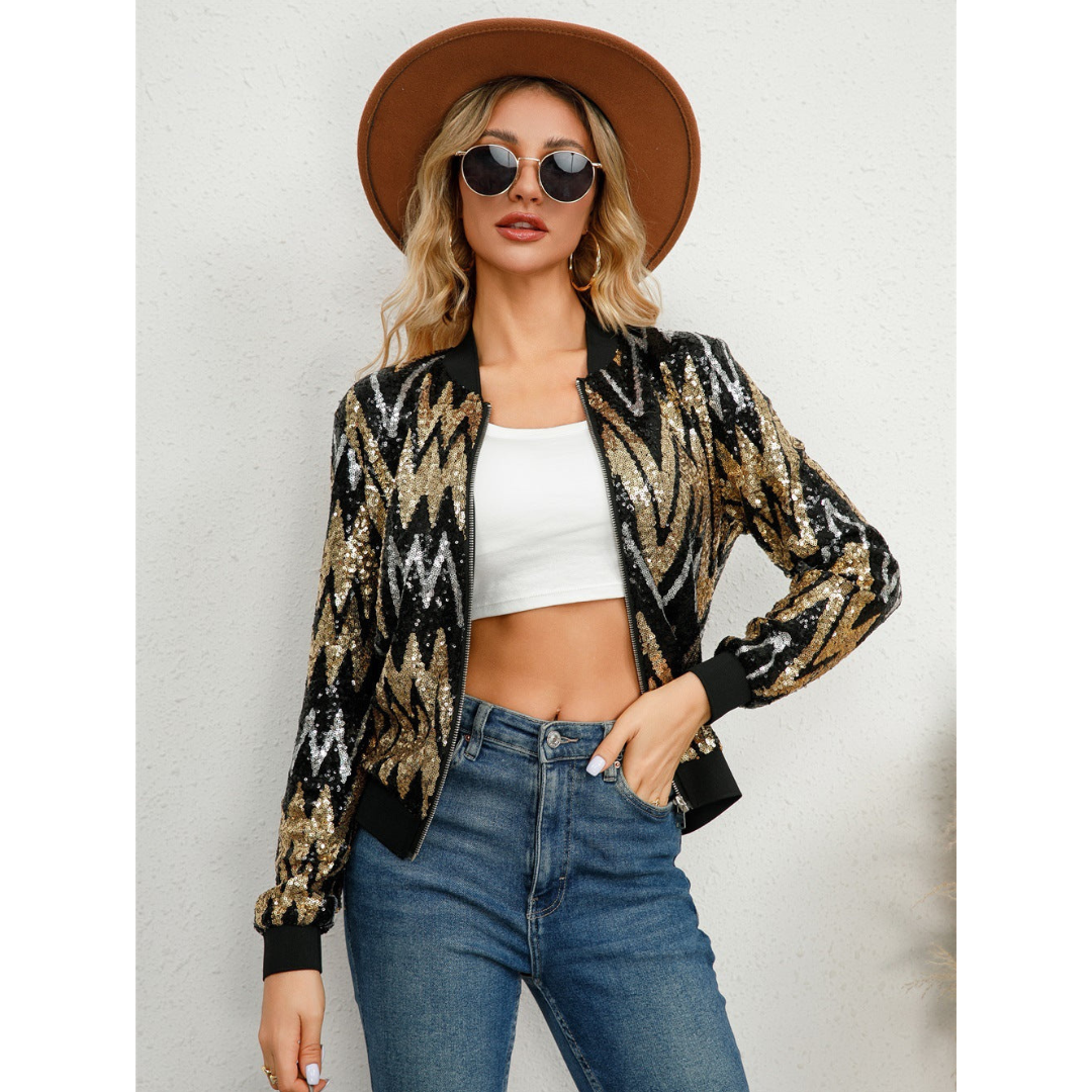 Zarielle | Glamorous Sequin Jacket with Zipper