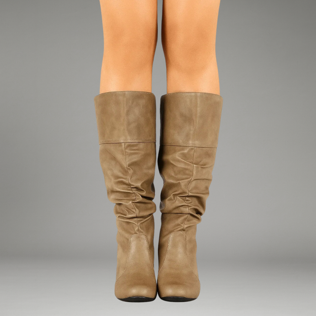 Valeris | Kniehohe Damenstiefel mit Reißverschluss und Blockabsatz