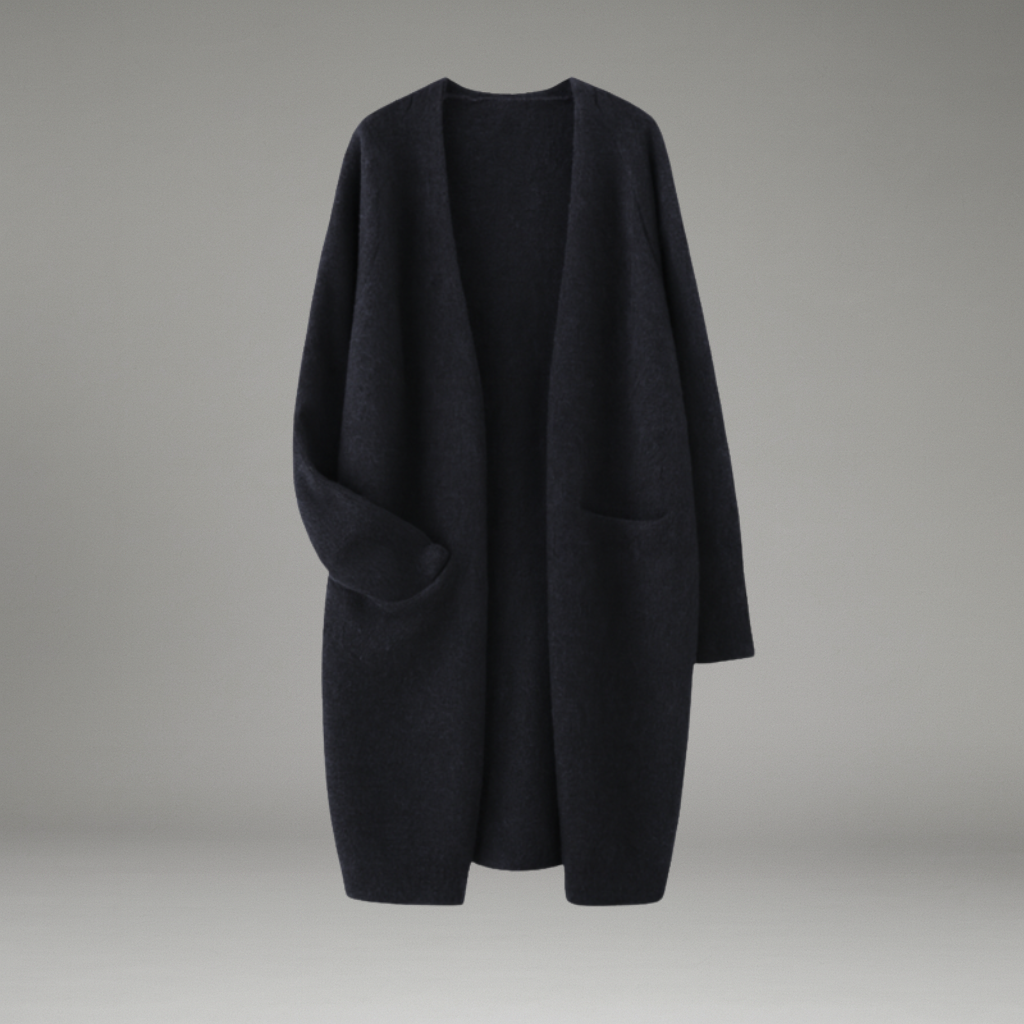 Marlene | Langer Damen-Cardigan mit offenem Frontdesign und Taschen