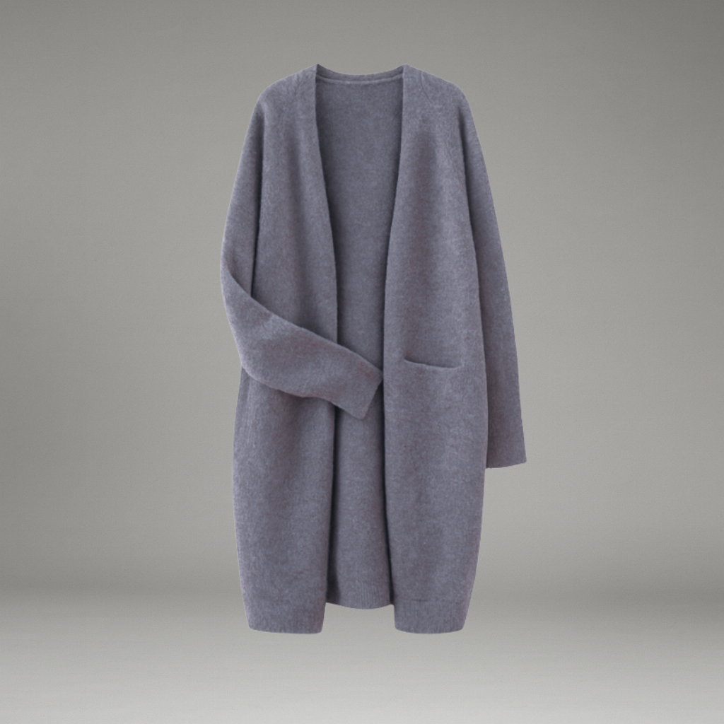 Marlene | Langer Damen-Cardigan mit offenem Frontdesign und Taschen