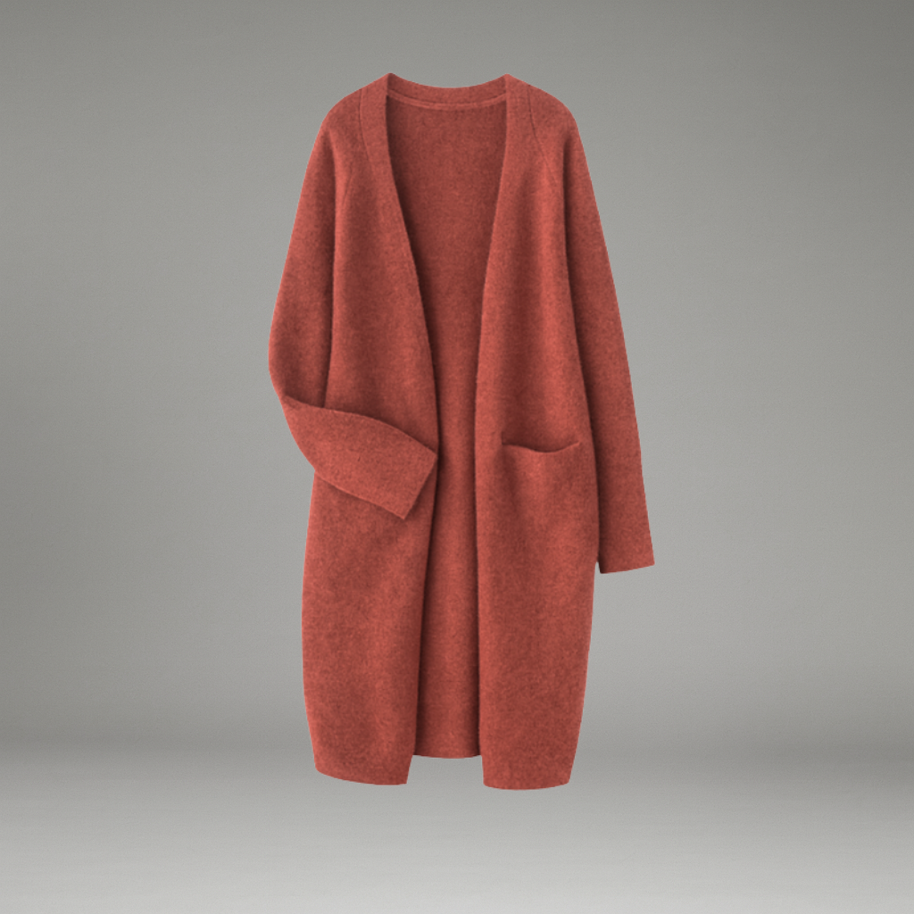 Marlene | Langer Damen-Cardigan mit offenem Frontdesign und Taschen