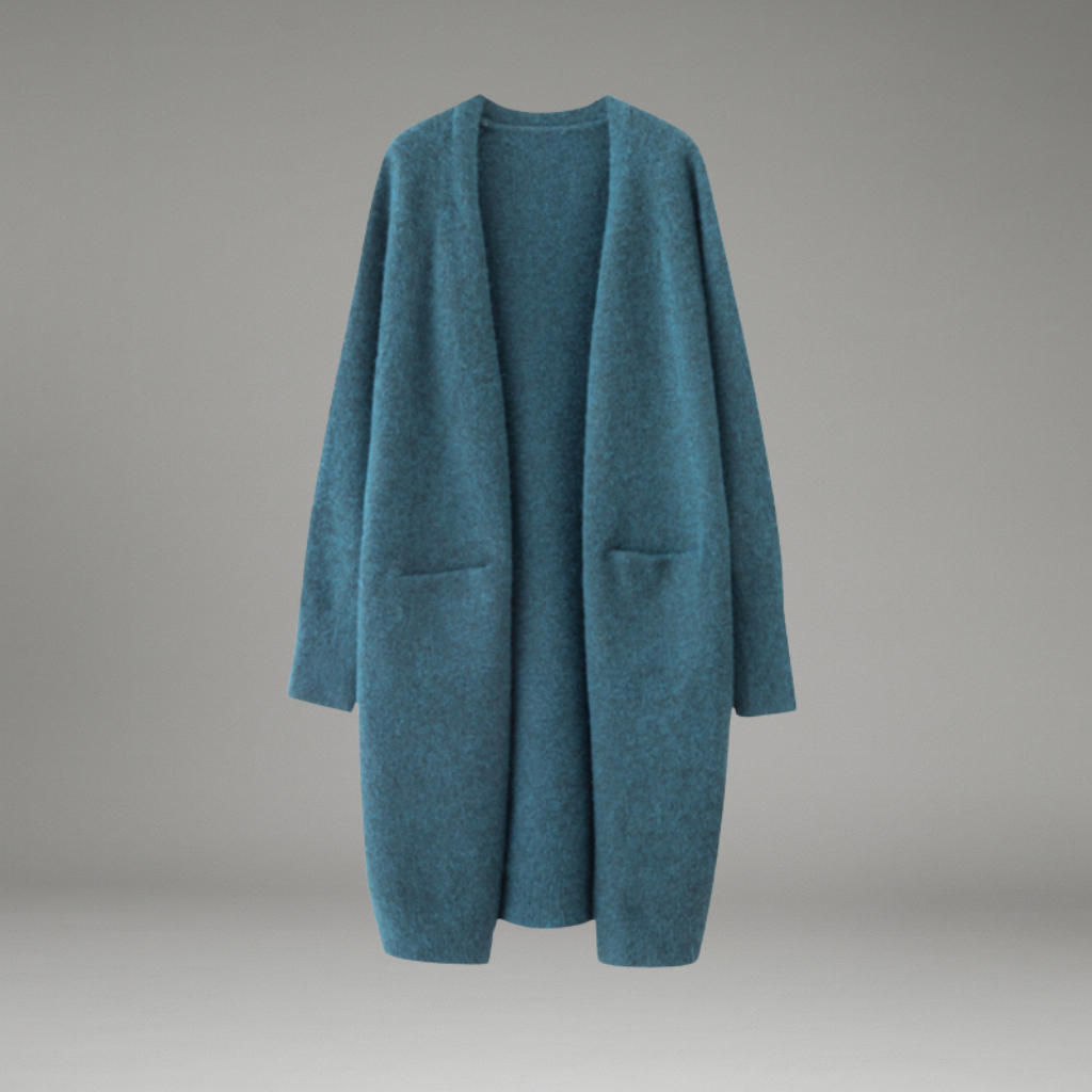 Marlene | Langer Damen-Cardigan mit offenem Frontdesign und Taschen