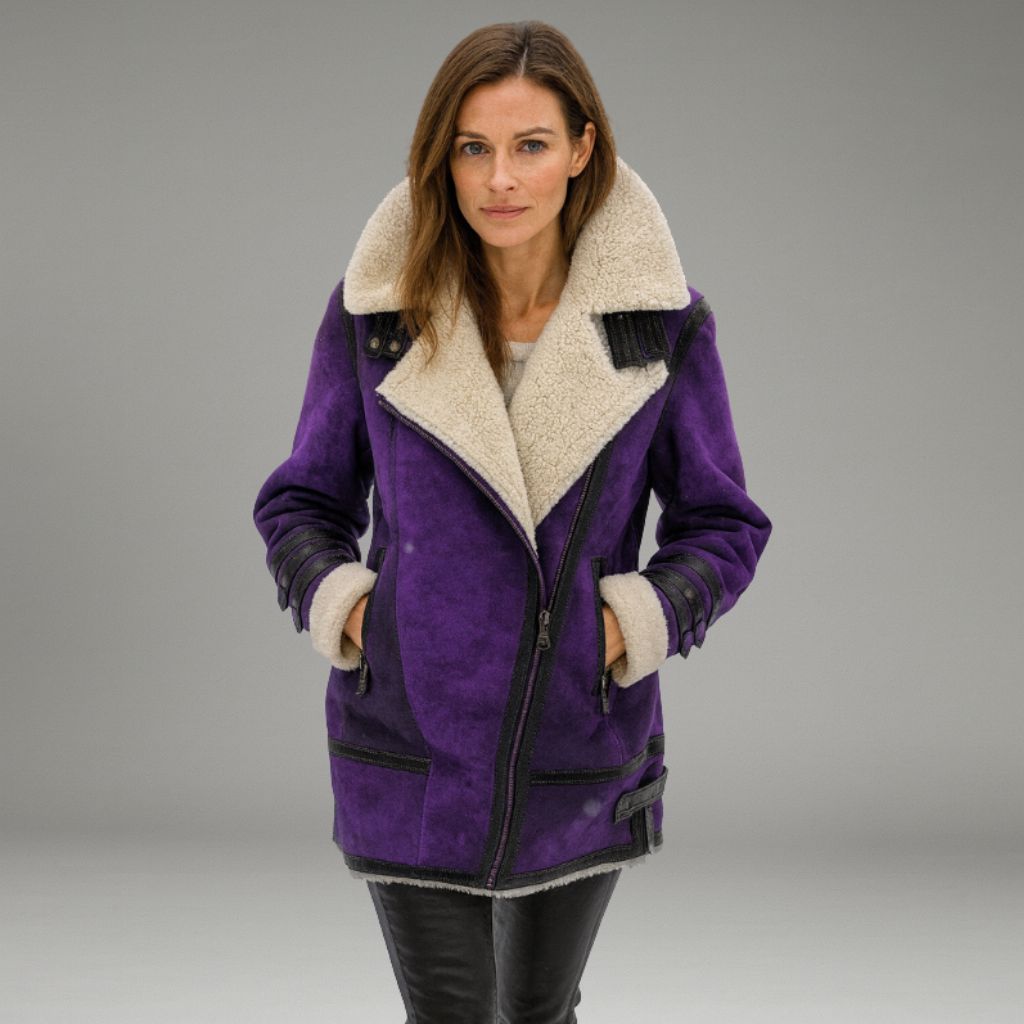 Arlena | Aviatorjacke mit Shearling-Kragen und Reißverschluss