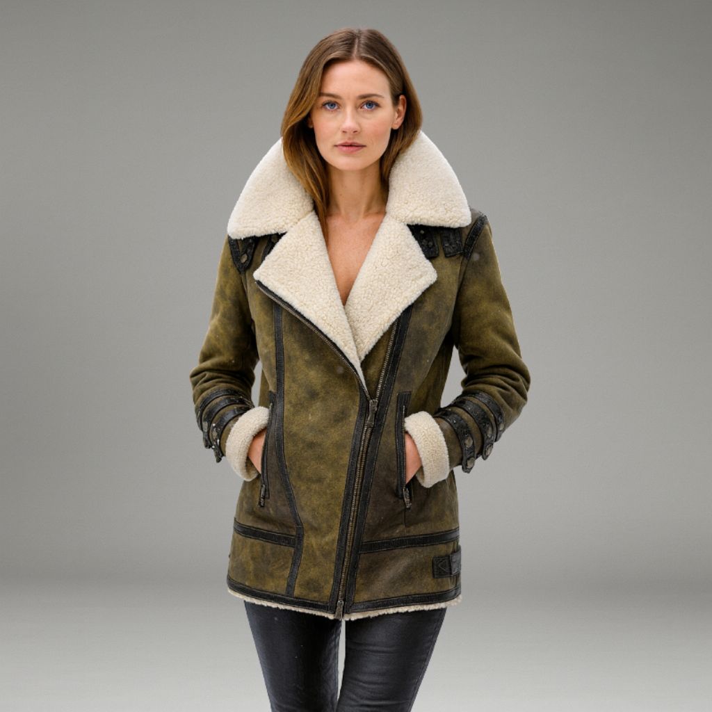Arlena | Aviatorjacke mit Shearling-Kragen und Reißverschluss