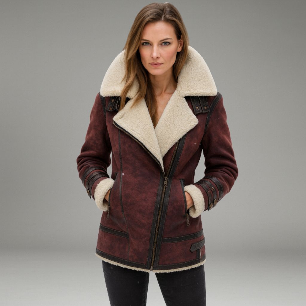 Arlena | Aviatorjacke mit Shearling-Kragen und Reißverschluss