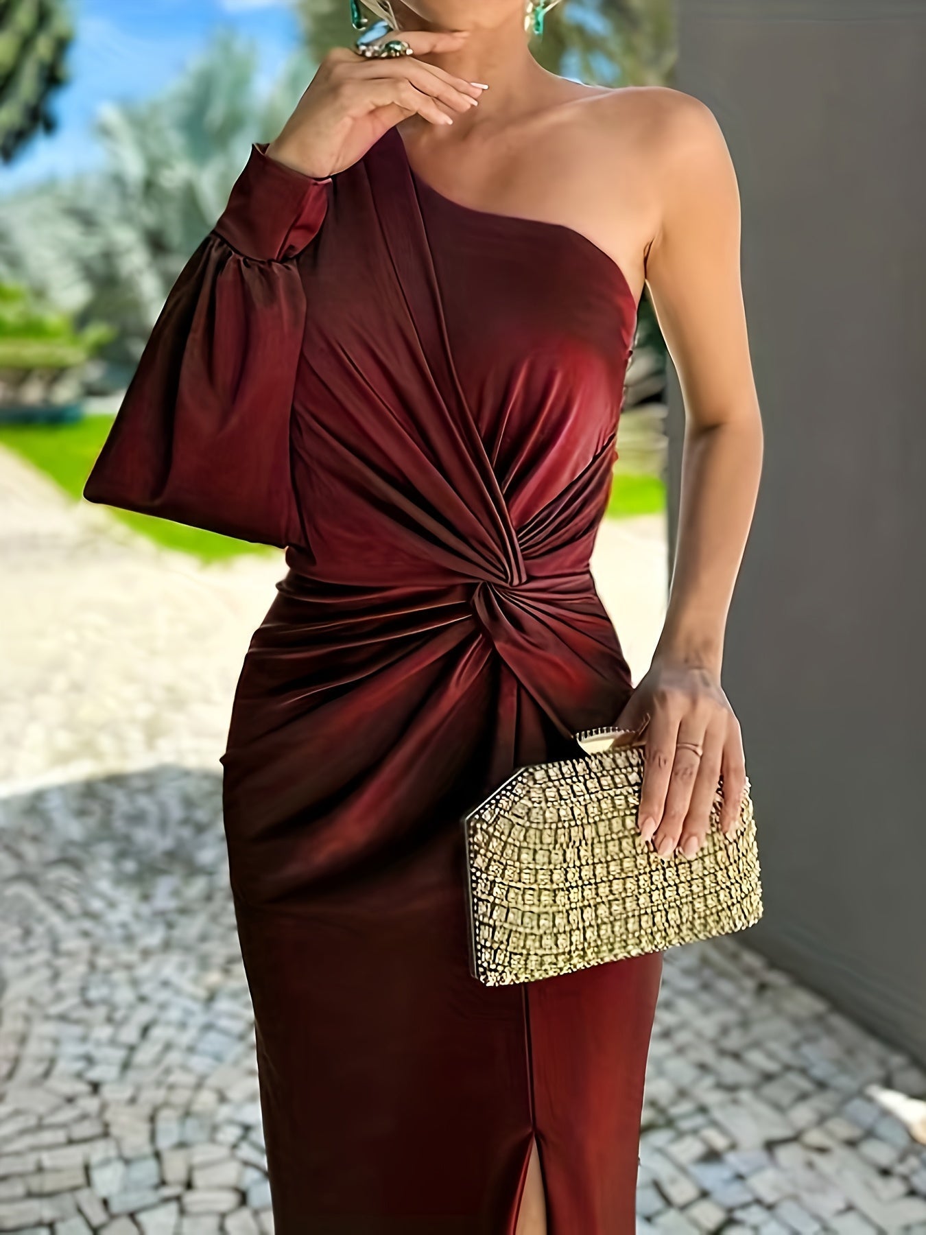 Elvaria | One-Shoulder Abendkleid mit Schlitz