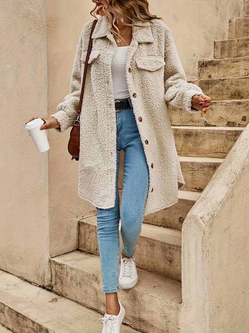 Heidi | Einfarbiger Teddy-Mantel für Damen – zeitlos und stilvoll